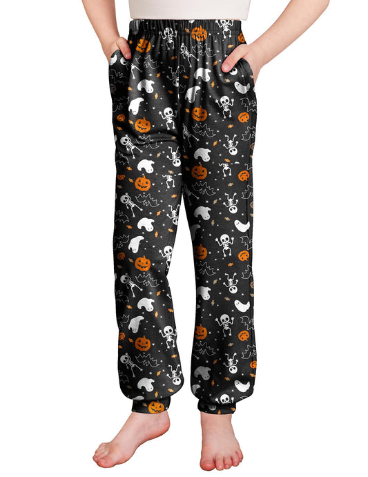 Arshiner Girls Pajama Pants Kids Plaid Pj Pants Comfy Lounge Sleepwear Bottoms with Pockets Black Halloween 11-12 Years