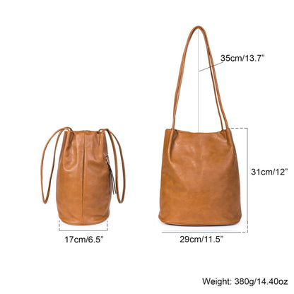 Mabel London Women's Fashion Designer Medium Size Plain Soft Vegan Leather Hobo Bucket Tote Shoulder Bag - Delilah (Medium Tan)