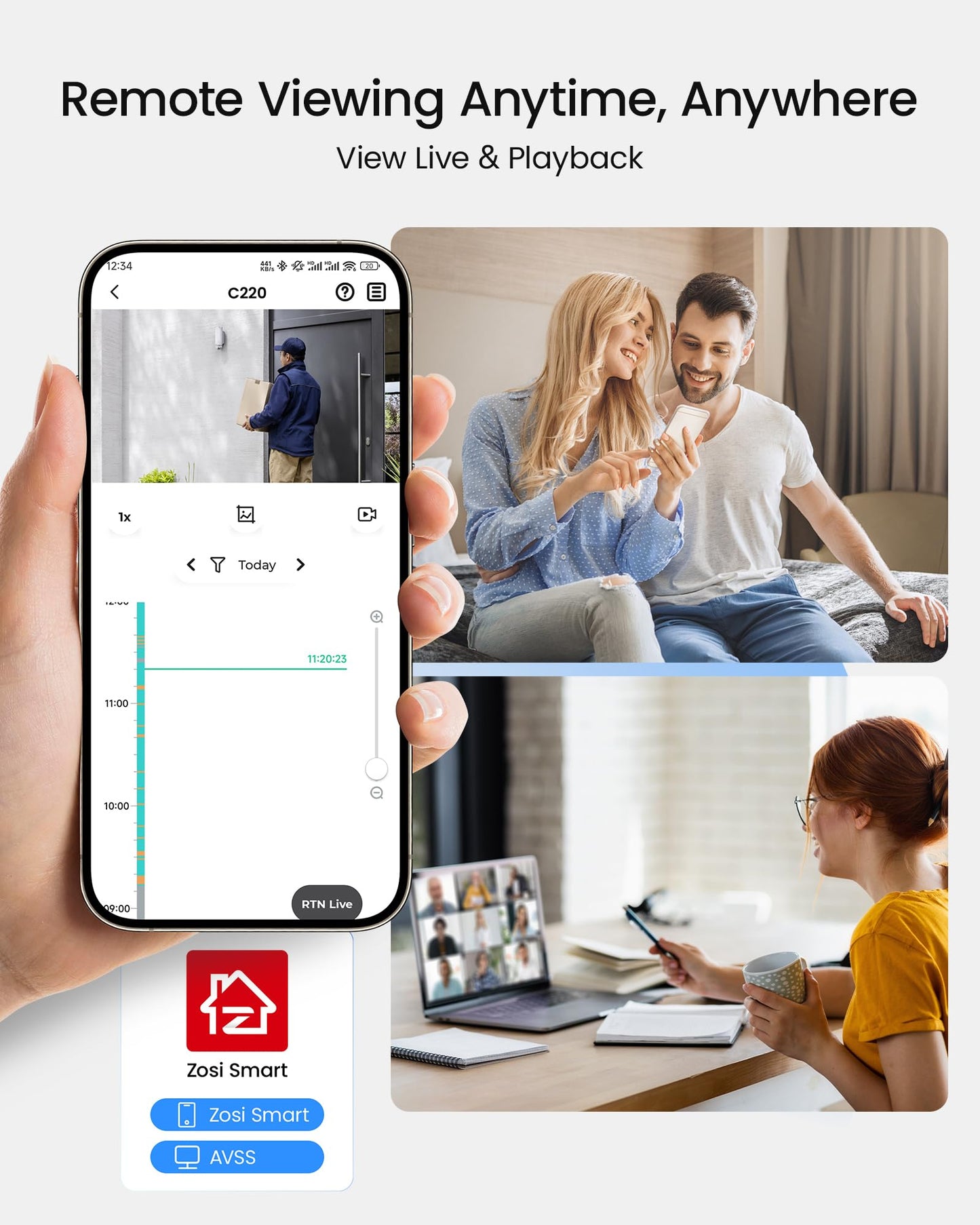 ZOSI C220 8CH 4MP QHD 2.5K PoE Home Security Camera System, 8CH 5MP 3K NVR with Smart AI Human Detection, 4 x 4MP(1440p) Dome IP Cameras Outdoor Indoor, Two-Way Audio (Hard Drive not Included)