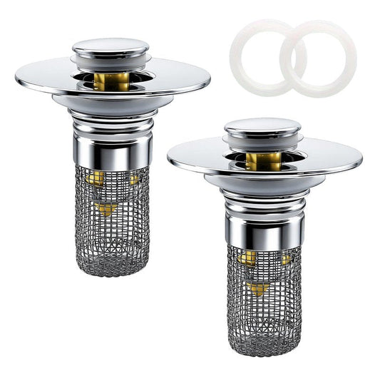 Bathroom Sink Drain Strainer, Pop-up Sink Drain Strainer with Removable Strainer Basket Hair Catcher, Bathroom Sink Stopper,2 Packs