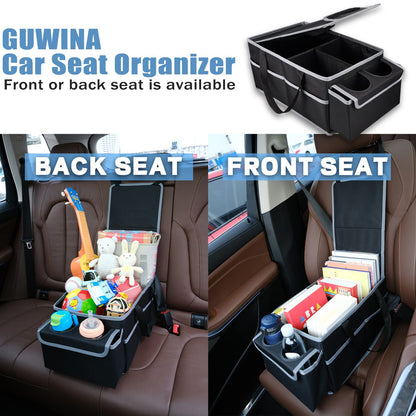 GUWINA Car Backseat Organiser, Multi Compartment Foldable Seat Organiser for Car Boot Front and Back Seats, with Lids and Straps Best for Clothes, Toys, Office Products (Black)