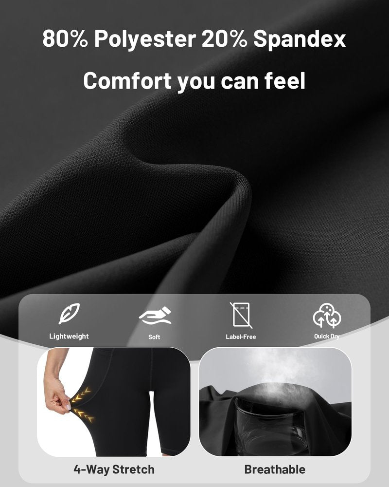 Runhit Biker Shorts Women with Pockets - 8'' High Waisted Tummy Control Workout Gym Yoga Running Spandex Compression Short Black
