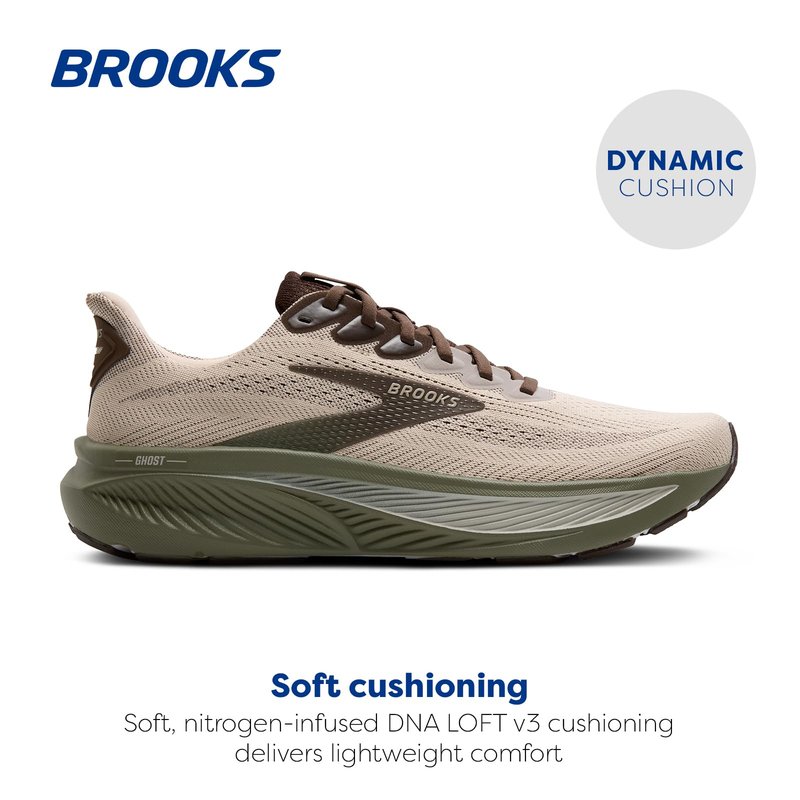 Brooks Men’s Ghost 17 Neutral Running Shoe - Chateau Gray/Brown/Olive - 10.5 Medium
