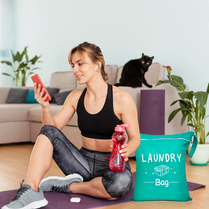 2 Pcs Large Travel Laundry Bags - Waterproof Wet/Dry, Washable, Drawstring, Bathing Suit, Workout, Gym Clothes, Swimming, Yoga - Green, Grey