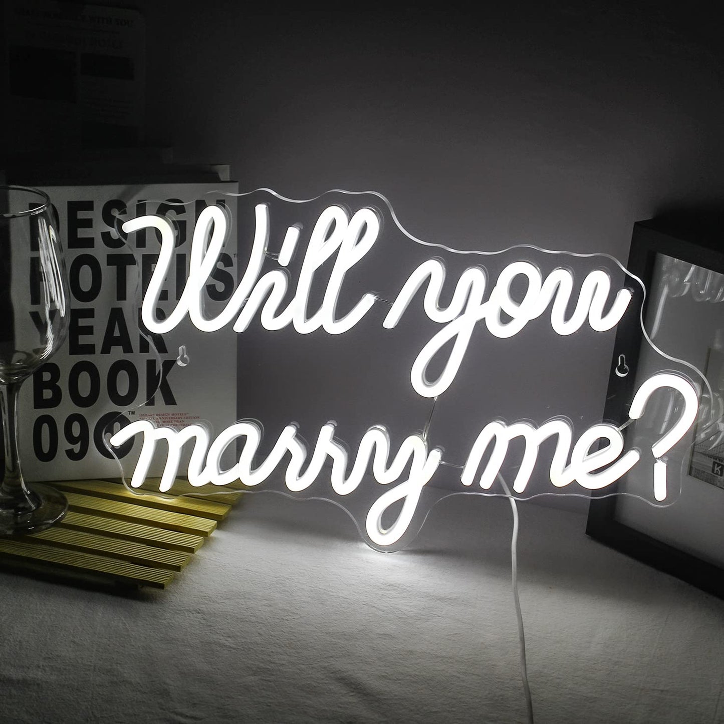 Wanxing Will You Marry Me Neon Sign - Marry Me Sign, White LED Wedding Proposal Decorations for Valentine's Day, Girlfriend
