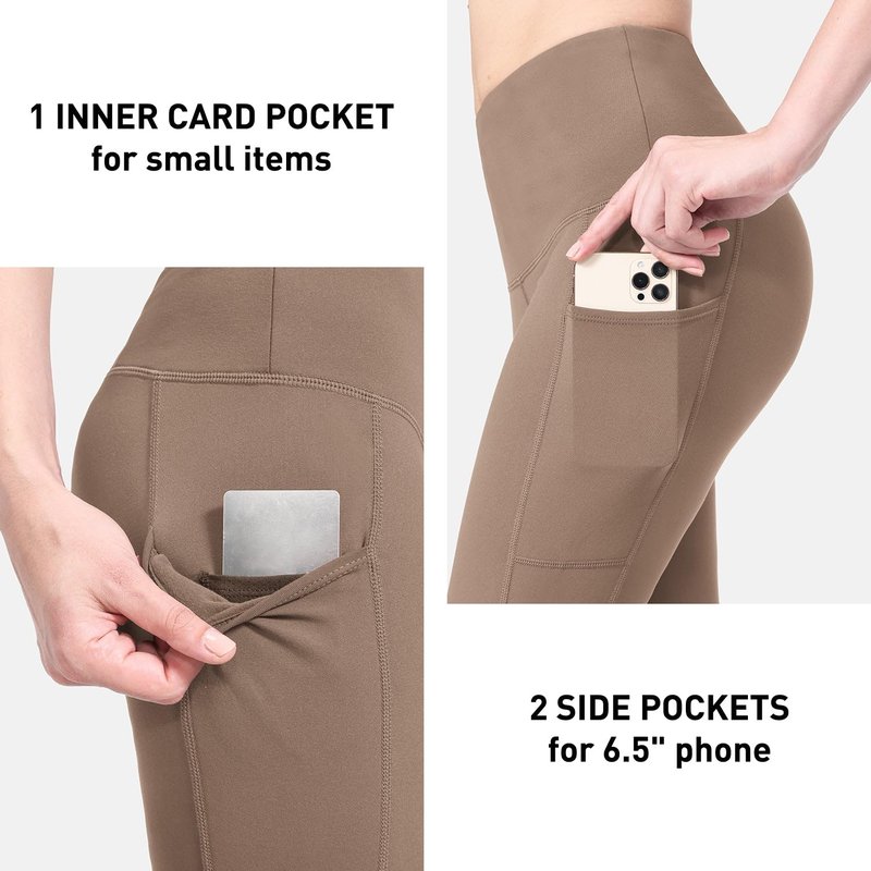 baleaf Fleece Lined Leggings Women Snow Waterproof Pants Thermal Warm Winter Yoga Cold Weather Gear with Pockets Cocoa Creme L