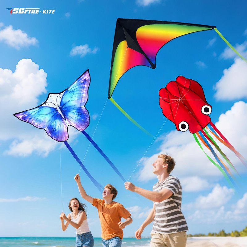 SGftre 3 Piece Set Butterfly Delta Octopus Kites for Kids and Adults，Easy to Fly for Outdoor Adults Children Line Kite for Kids Toy (Delta 2+Octopus 2+Butterfly 2, 6)