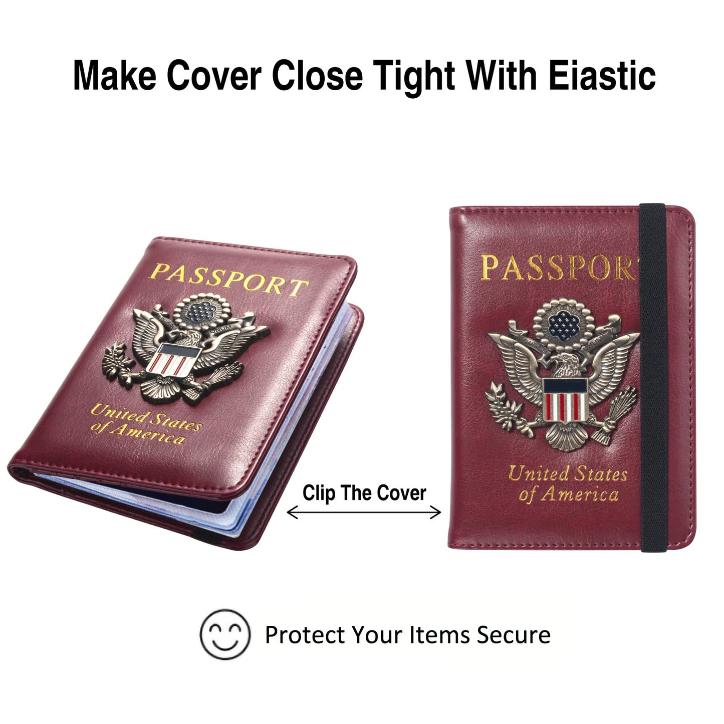 FACATH Passport Holder for Travel Passport Cover for Men Passport Wallet Case With 3D Metal Badge Protector Leather Card Case RFID Blocking Women Travel Accessories Document Organizer (Wine Red)