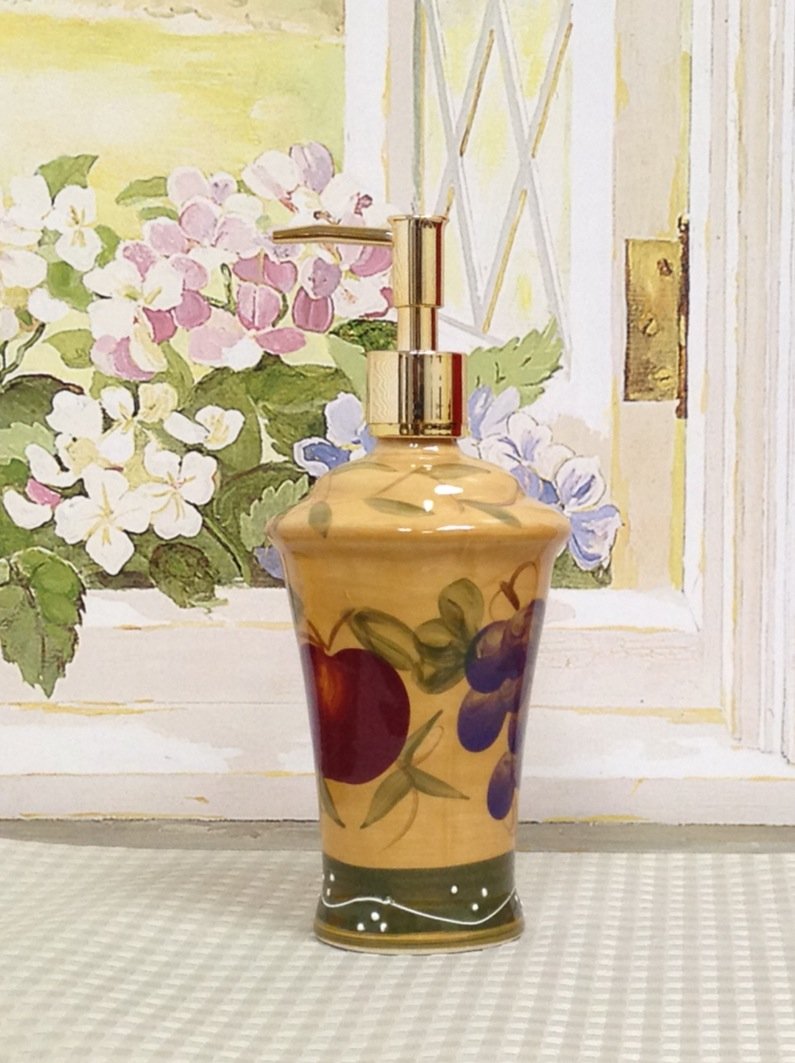 ACK Ceramic Hand Painted Tuscany Fruit Décor Refillable Soap Dispenser,Lotion Jar, Kitchen Décor, Bathroom Décor