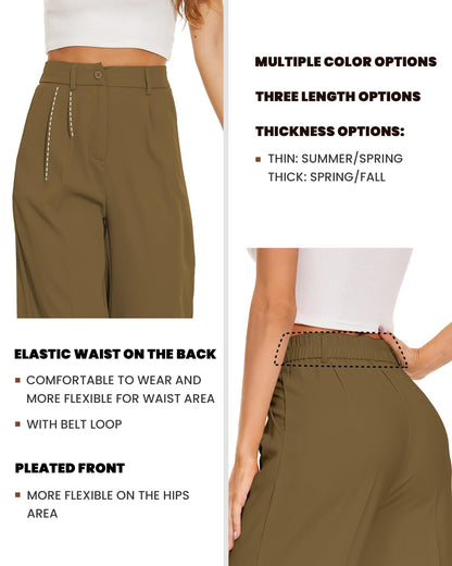FUNYYZO Women's Wide Leg Pants High Elastic Waisted in The Back Business Work Trousers Long Straight Suit Pants