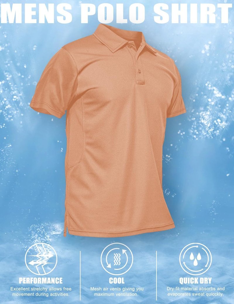 MAGCOMSEN Golf Polos for Men Dry Fit Short Sleeve Polo Shirts Breathable Athletic Polo Shirts Rugby Shirt Apricot M