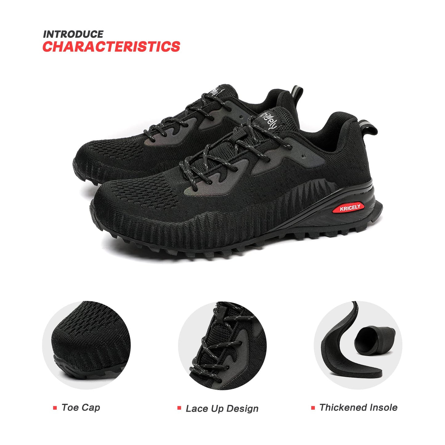 Kricely Men's Trail Running Shoes Fashion Hiking Sneakers for Men Black Tennis Cross Training Shoe Mens Casual Outdoor Walking Footwear Size 12