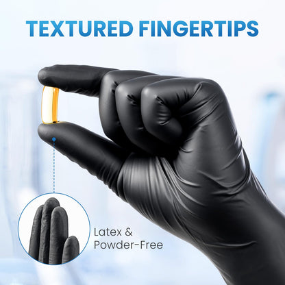 Borje Nitrile Gloves Large, 100 Count Disposable Gloves, Black, Latex-Free Powder-Free, Medical Exam, Food Safe, Cleaning, Cooking