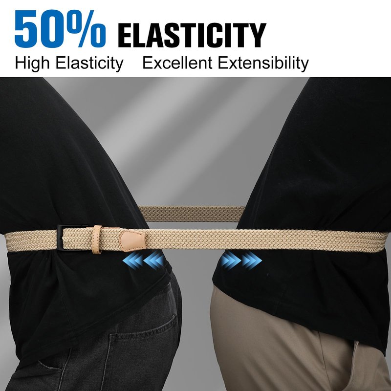 SANSTHS 2 Pack Stretch Braided Elastic Belt for Men, 1 3/8" Elastic Woven Belts Mens Stretch Belt for Casual Golf Jeans, 2 Pack – Blue White & Black