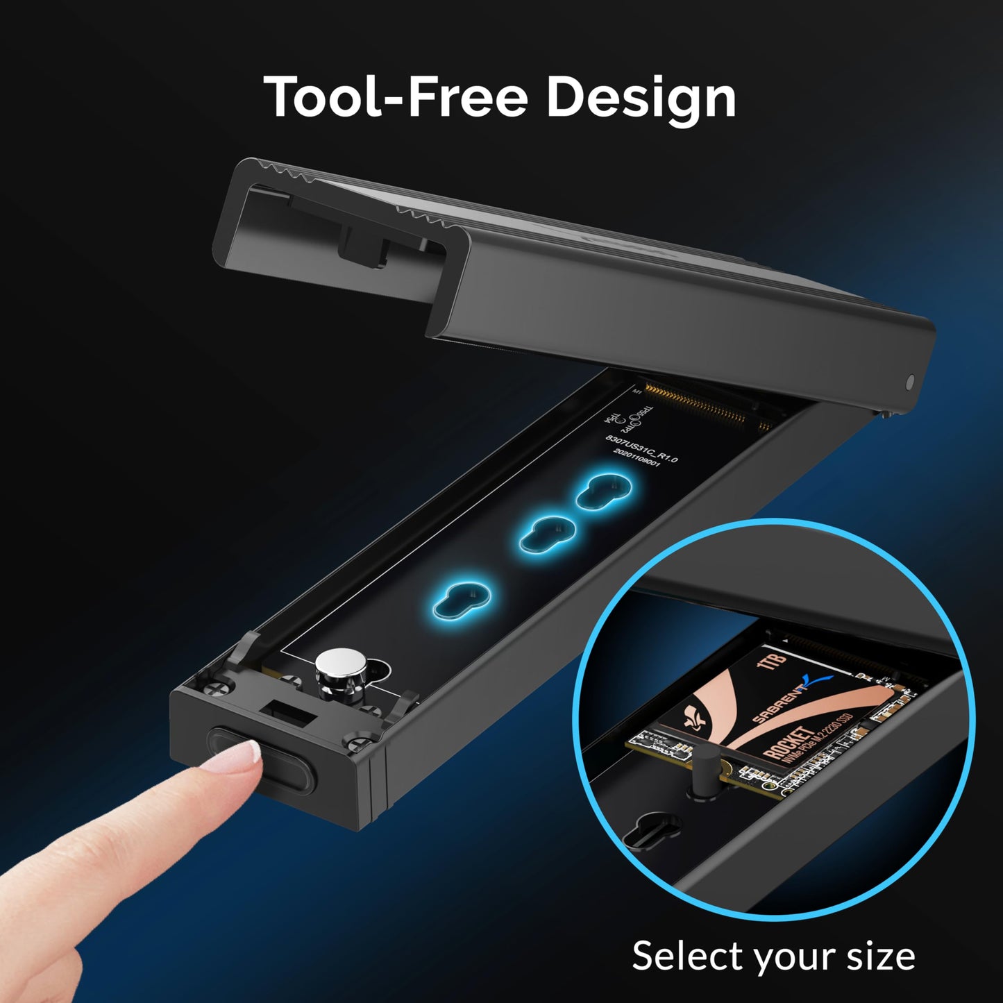 SABRENT M.2 NVMe Enclosure, Tool Free NVMe and SATA, 10Gbps External SSD Enclosure, Reusable Thermal Pad, Compatible with 2230 2242 2260 2280 (EC-SNVE)