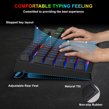 BlueFinger RGB 87 Keys Gaming Keyboard and Backlit Mouse Combo, 75% USB Wired Rainbow Keyboard, Gaming Set for Laptop PC Computer Game and Work