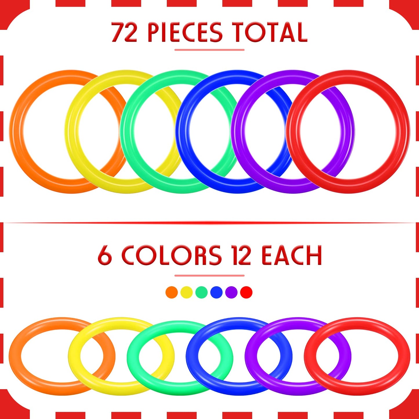 Civaner 72 Pcs Ring Toss Rings Game Plastic Carnival Ring Toss for Speed Agility Practice, Fun Target Toys Carnival Halloween Party Favors Throw Bottle Sports Yard Family Game(1.5 Inch,Mix Colors)