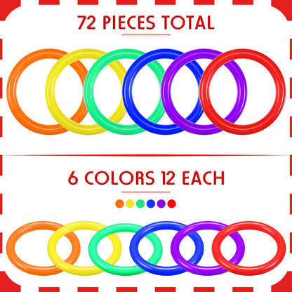 Civaner 72 Pcs Ring Toss Rings Game Plastic Carnival Ring Toss for Speed Agility Practice, Fun Target Toys Carnival Halloween Party Favors Throw Bottle Sports Yard Family Game(1.5 Inch,Mix Colors)