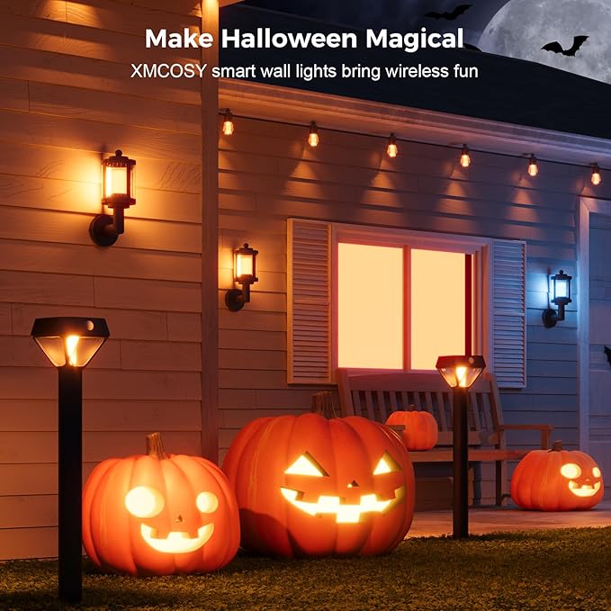 XMCOSY+ Outdoor Wall Lights, 1100LM LED Wall Sconces, Smart RGBW Porch Lights Outdoor, WiFi APP Control, Compatible with Alexa, Adjustable Dual-Head IP65 Waterproof Wall Lanterns, 2 Pack