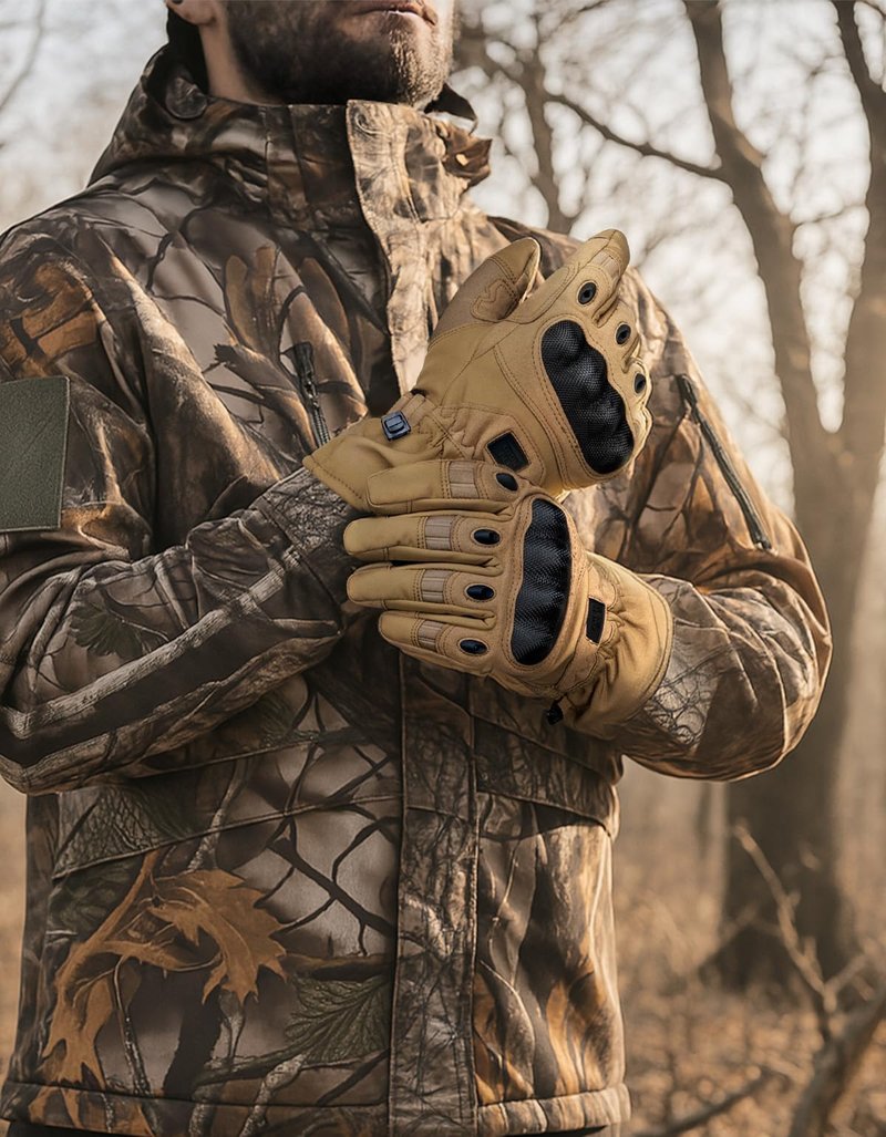 KEMIMOTO Winter Warm Motorcycle Gloves, Tactical Gloves for Men with Touchscreen Hard Shell & Palm Padding for Motorcycle Riding Tactical Airsoft Paintball Hiking Camping Climbing Brown L