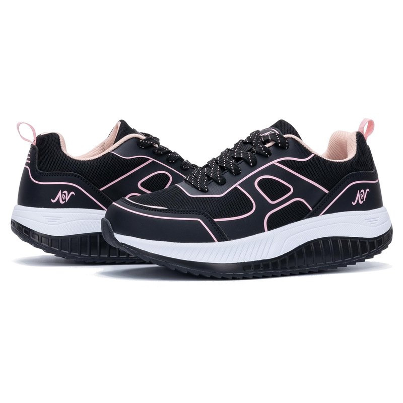 RomenSi Womens Walking Shoes Arch Support Tennis Orthotic Sneakers Plantar Fasciitis Rocker Bottom Shoes for Foot and Heel Pain Relief BlackRose US 6