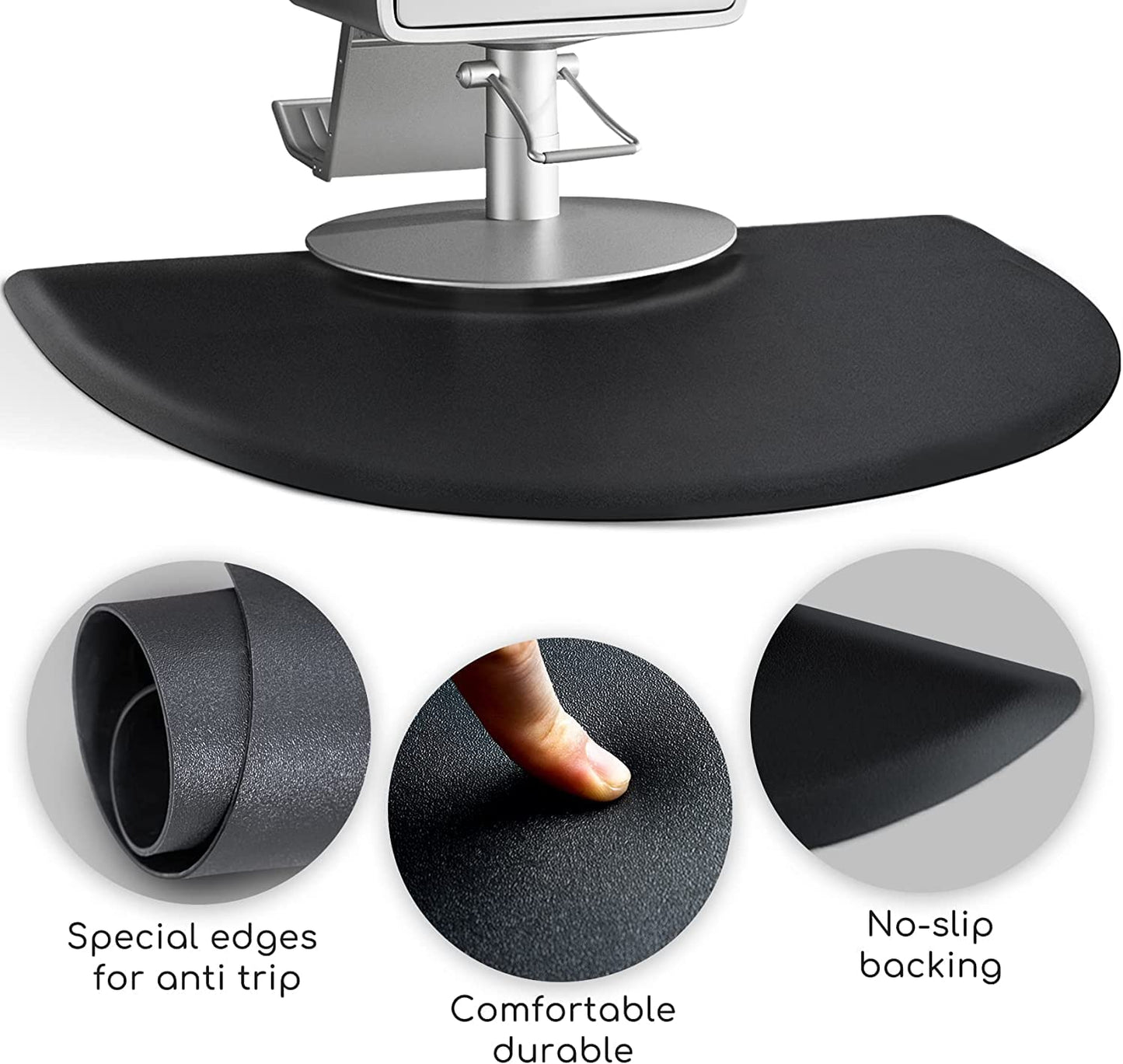 Salon mats for Hair Stylist 3′x5′ Barber Shop Salon Floor Chair Mat -Black Semi Circle Hair Stylist Station Anti Fatigue Salon Mats -1/2" Thick Salon Standing Mat