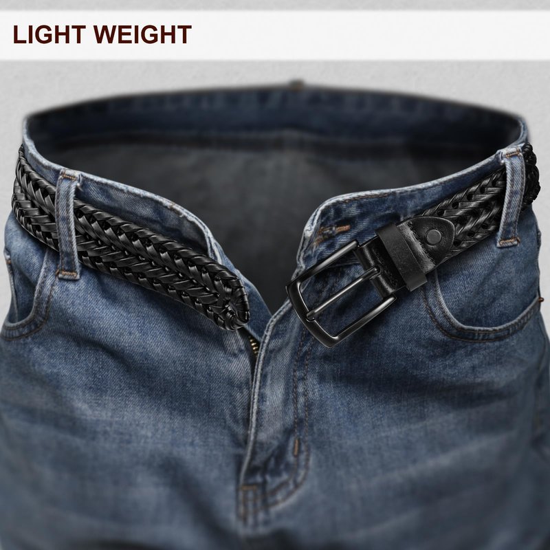 KEMISANT Men Belt, Braided Belt Comfortable For Men Casual Jean Golf 1 3/8"(Black,30"-34" Waist Adjustable)