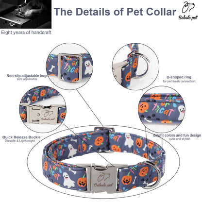 Babole Pet Halloween Dog Collar for Medium Dogs - Cute Halloween Ghost Pumpkin Dog Collars, Adjustable Heavy Duty Pet Holiday Collar with Metal Buckle M