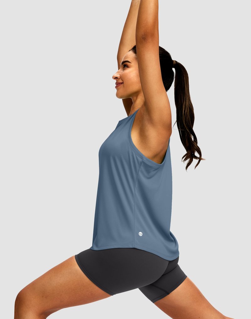 Women's Workout Tops Racerback Athletic Tank Tops Sleeveless Loose Fit Yoga Running Gym Shirts for Women(Slate Blue,XL)