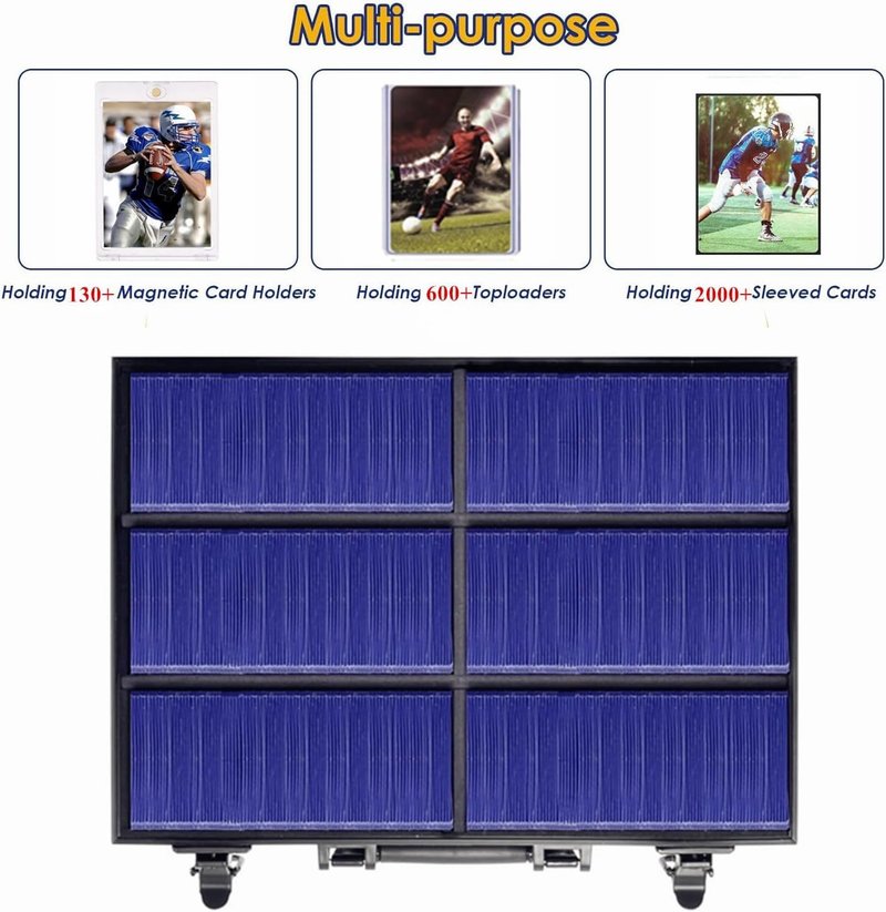 Toploaders Storage Box Hold 600+ 35PT 3"x4" Standard Toploaders, Hard Aluminum Alloy Top Loader Storage Case, Trading Card Storage Box Hold 2000+ Cards for Sports Cards (Black, Large)