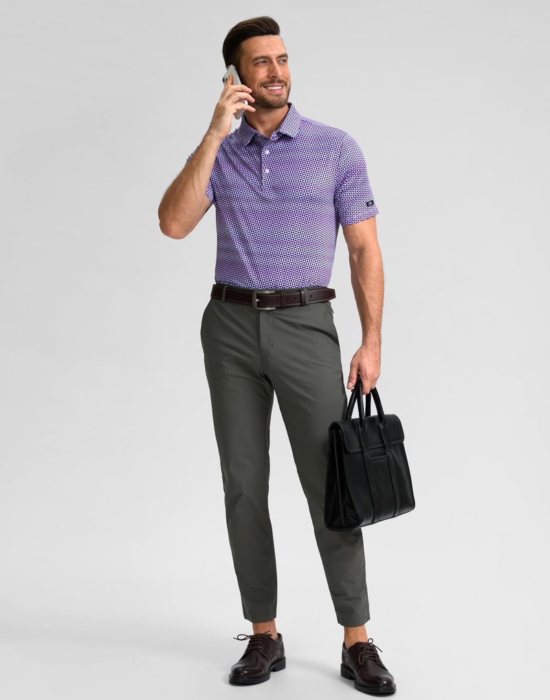 Obla Mens Golf Polo Shirts Short Sleeve Dry Fit Performance Moisture Wicking Casual Print Collared Golf Shirts for Men(Purple Square_L)
