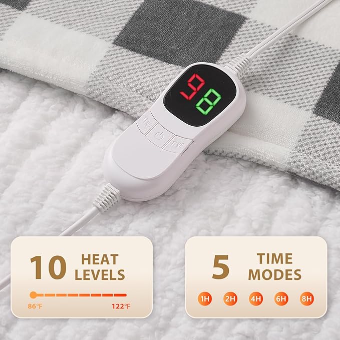 Homemate Electric Blanket Heated Throw - 50“x60“ Ultra Soft Cozy Flannel Heating Blanket with 10 Fast Heat Levels 8 Hours Auto Off Over-Heated Protection ETL Certification Keep Warm in Home Office