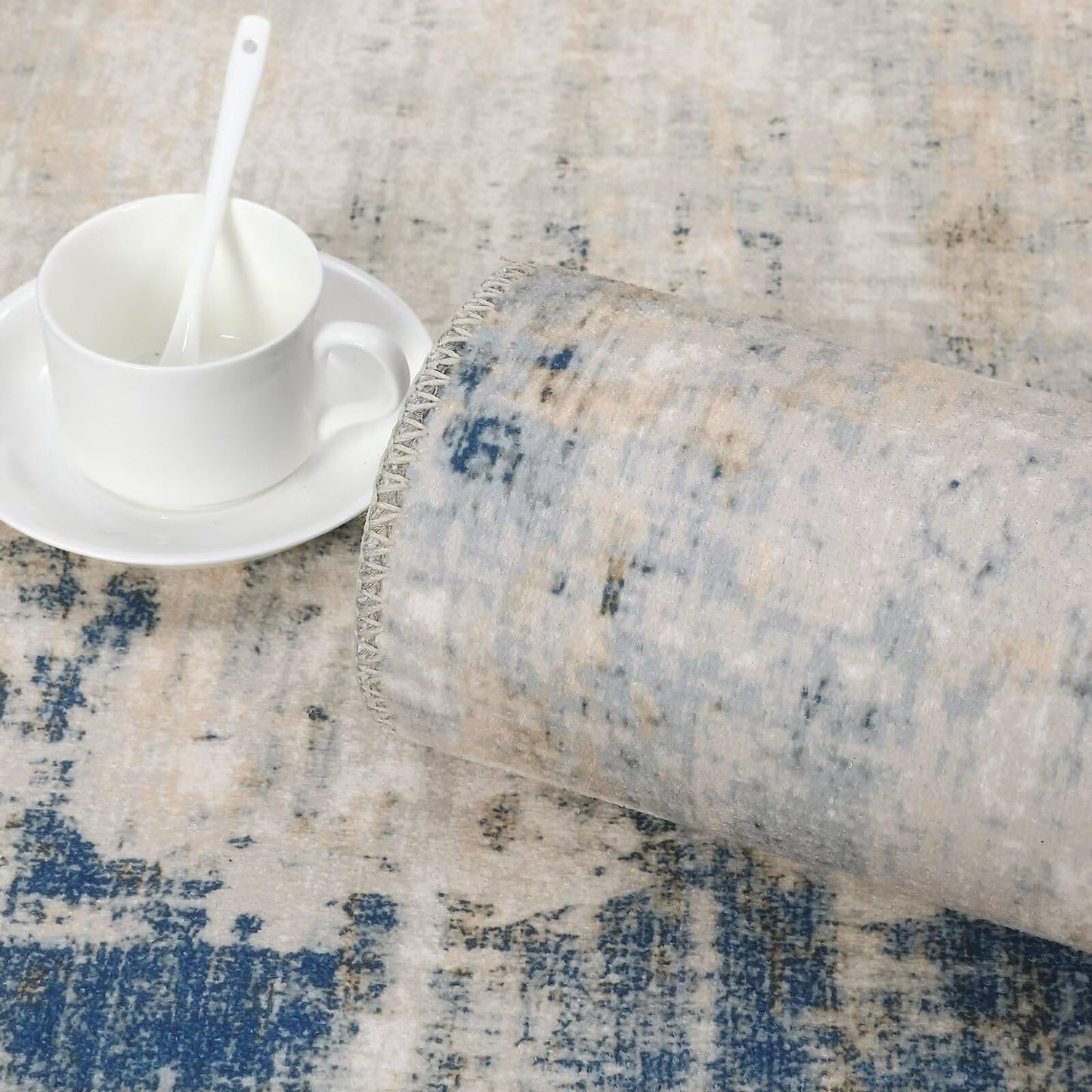 FairOnly Washable Rug Modern Area Rug 8x10 Low Pile Bedroom Rug, Thin Living Room Rug with Non Slip Backing No Shedding Large Area Rug Lightweight Abstract Machine Washable Rug for Home, Blue/Yellow