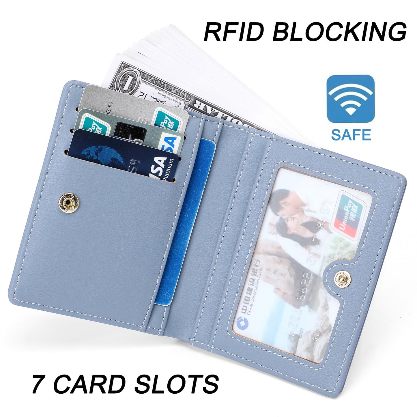 Altally Small Women Wallet RFID Blocking Bifold Pocket Wallet Slim Compact Ladies Purse Mini Wallets For Women (Blue)