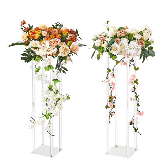 Happybuy 2PCS 31.5inch Wedding Flower Stand, Acrylic Vase Column Geometric Centerpiece, Floral Display Rack with Acrylic Laminate for Events, Reception, Party, Home Decoration