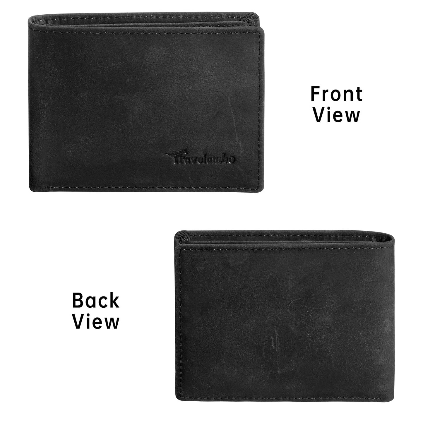Real Leather Mens Bifold Wallet RFID Blocking Slim Minimalist Front Pocket - Thin & Stylish with ID Window in Gift Box (Crazy Horse, Black)