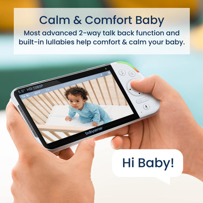 Babysense 5.5” 1080p Full HD Split-Screen Baby Monitor, Video Baby Monitor with Camera and Audio, Two PTZ Cameras, RGB Night Light, 300m Range, Two-Way Audio, 4x Zoom, 5000mAh Battery