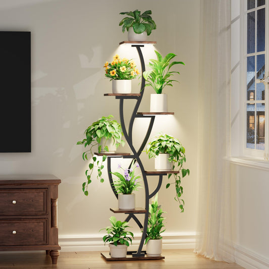 EVAWOO Plant Stand Indoor with Grow Lights - 58" Corner Plant Shelf Indoor, 7 Tiered Tall Lighted Plant Stand for Indoor Multiple Plants, Flower Stands Display Rack Holder for House, Patio, Black
