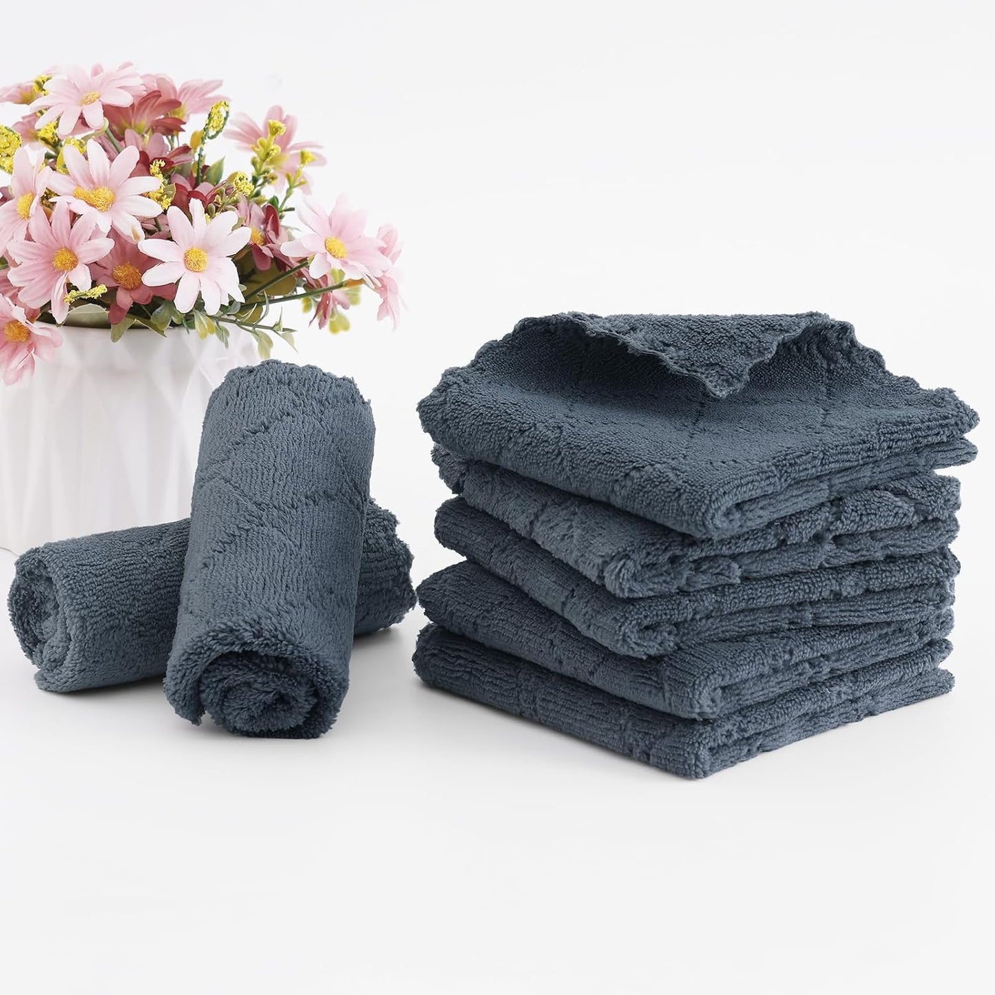 Homaxy 12 Pack Kitchen Dish Cloths (10 x 10 Inches, Grey), Super Soft and Absorbent Coral Velvet Dish Towels, Nonstick Oil Fast Drying Microfiber Cleaning Cloth, No Lint Household Dishcloths