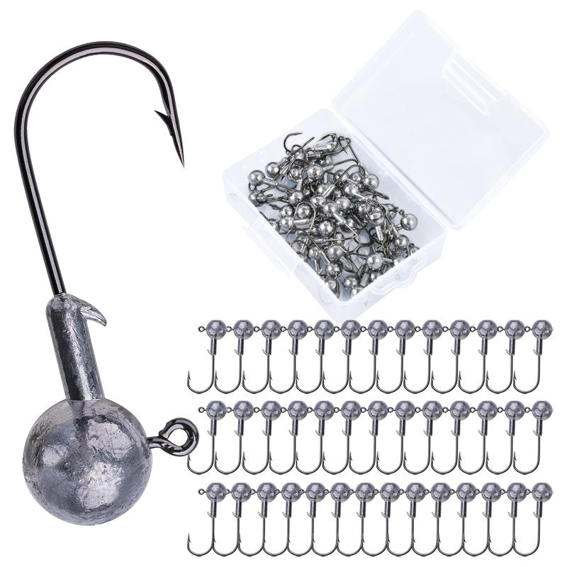 Goture Round Jig Head, Jig Head Hooks for Freshwater Saltwater Fishing, Swimbait Jig Heads with Fishing Box for TroutBass Fishing, Crappie Pro Jig Heads(3/16oz,50pcs)