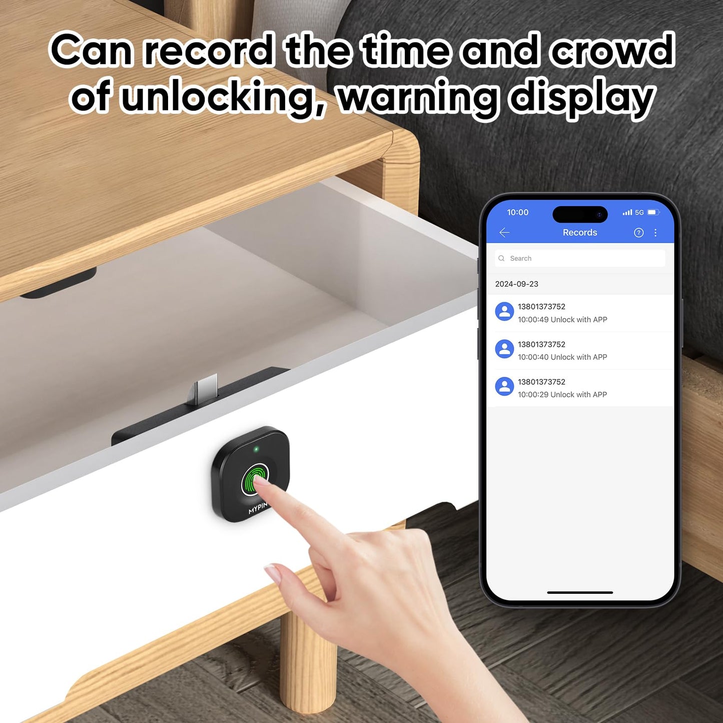 Bluetooth Fingerprint Cabinet Lock With Phone/Watch App Unlock, Smart Biometric Keyless Hidden File Drawer Wardrobe Lock, Child Safety Electric DIY Wooden Furniture