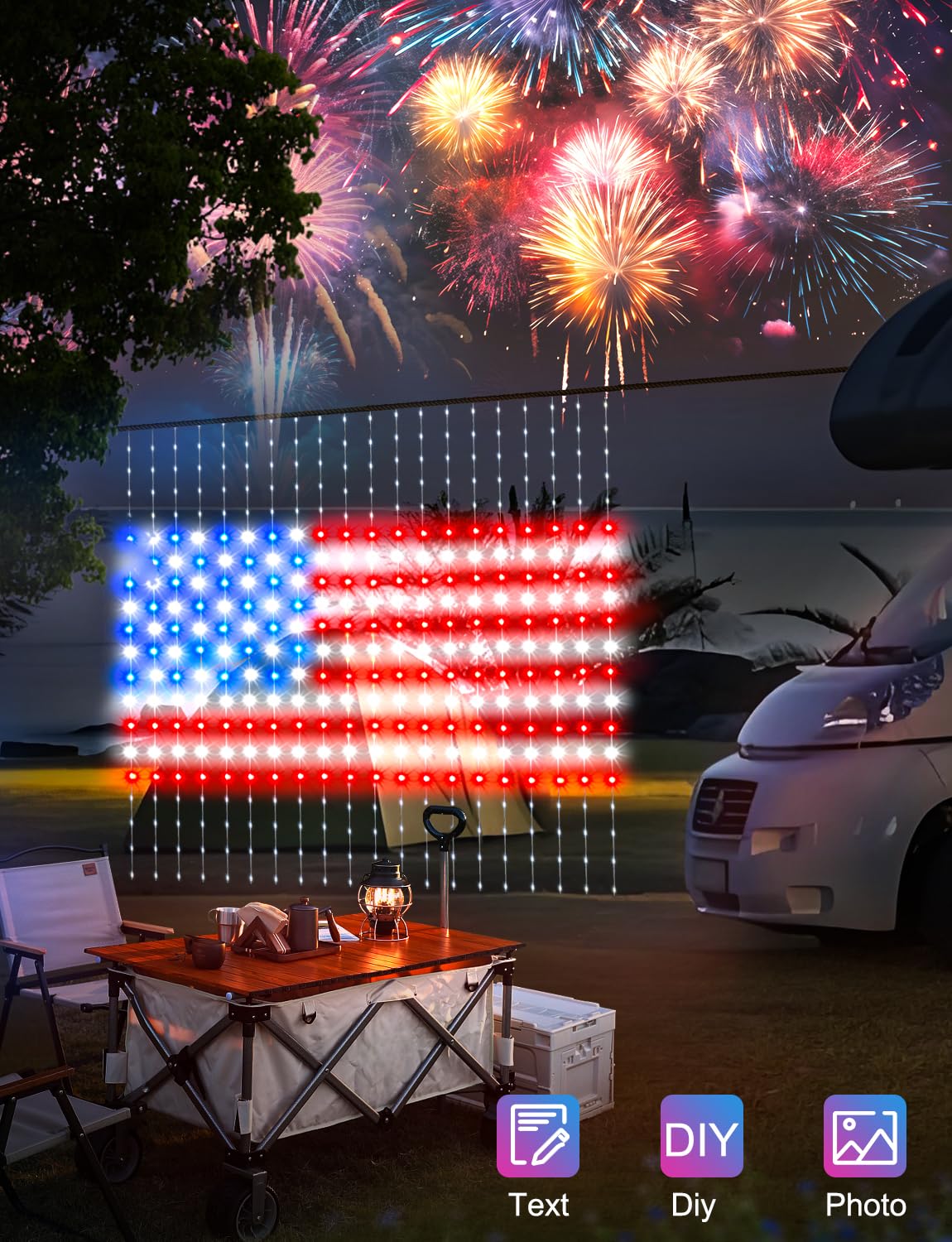 LumBelle Smart Curtain Lights 6.6x6.6Ft, 400 LED Curtain Light APP Remote Control Music Sync Dynamic DIY Lights for Memorial Day 4th of July Independence Day Backdrop Decoration