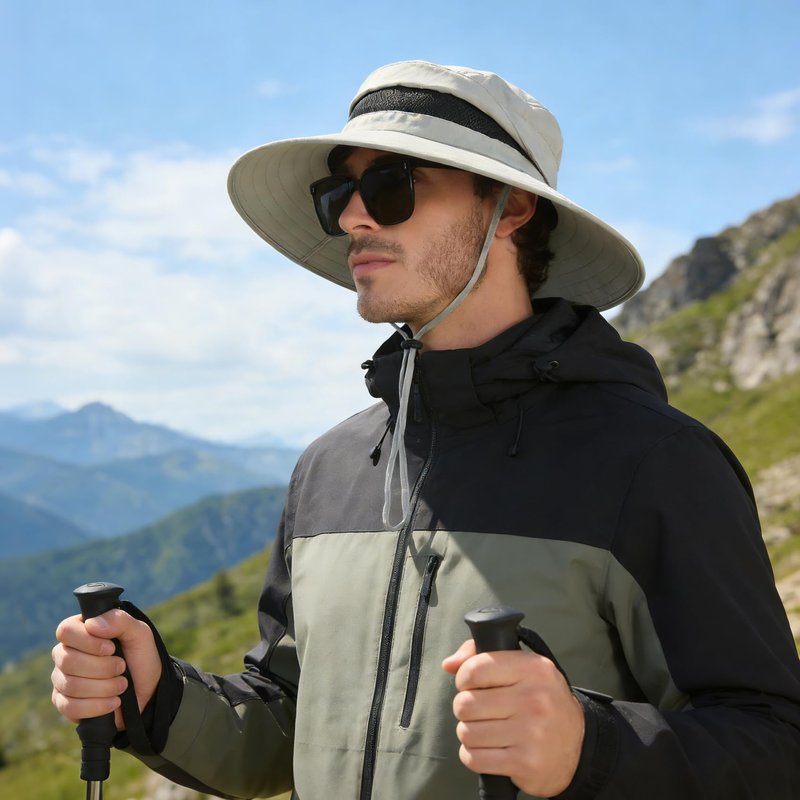 Men's UPF 50+ Waterproof Wide Brim Boonie Hat, Sun & Rain Protection Beige
