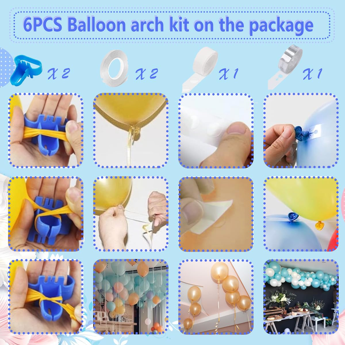 YEPVIE Electric Balloon Pump UK, Portable 2 Modes Balloon Inflator with 6 Balloon Arch Kits, Electric Air Pump for Balloons, Professional Electric Balloon Blower Machine for Birthday Party Decoration