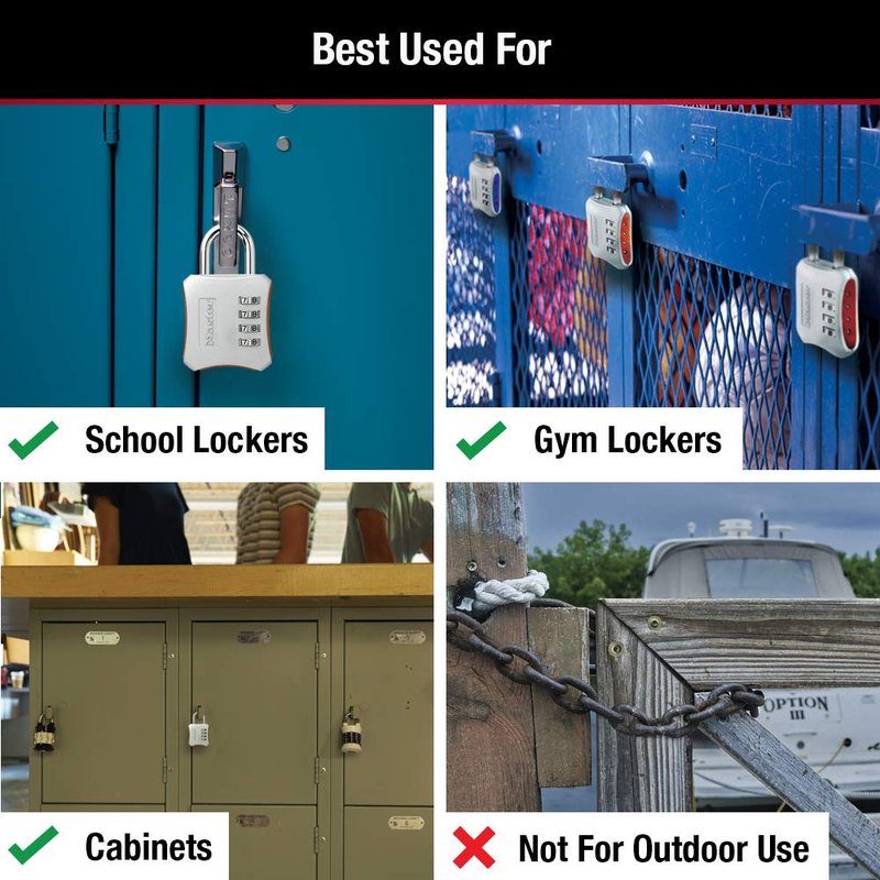 Master Lock Indoor Resettable Combination Locker Lock, 4-Digit Combo Lock for Gym and School Lockers, Colors May Vary, 653D