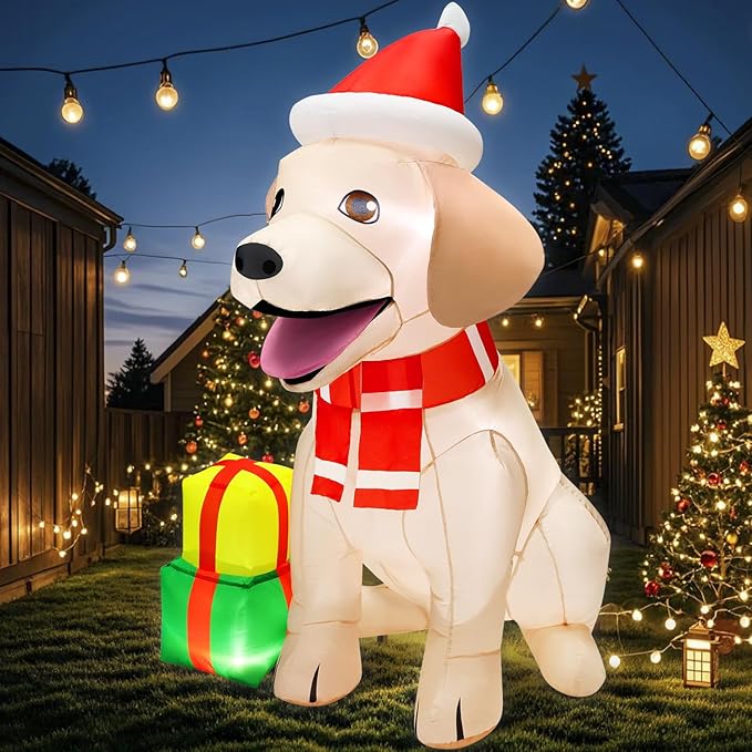 5FT Christmas Inflatables Decorations Outdoor Vivid Lab Dog with Build-in Bright LED Christmas Blow Up Yard Decoration Christmas Decorations Outdoor Indoor for Holiday Party Garden Lawn Home