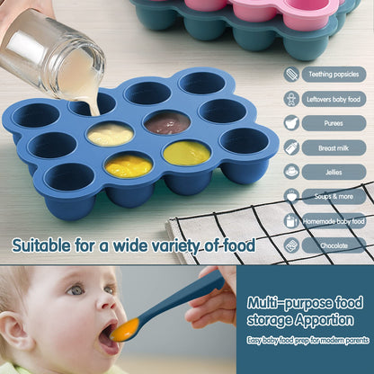 HIWOOD Baby Food Storage - 12 x 1.5OZ Silicone Freezer Tray with Lid, Containers for Homemade Purees - Midnight Blue