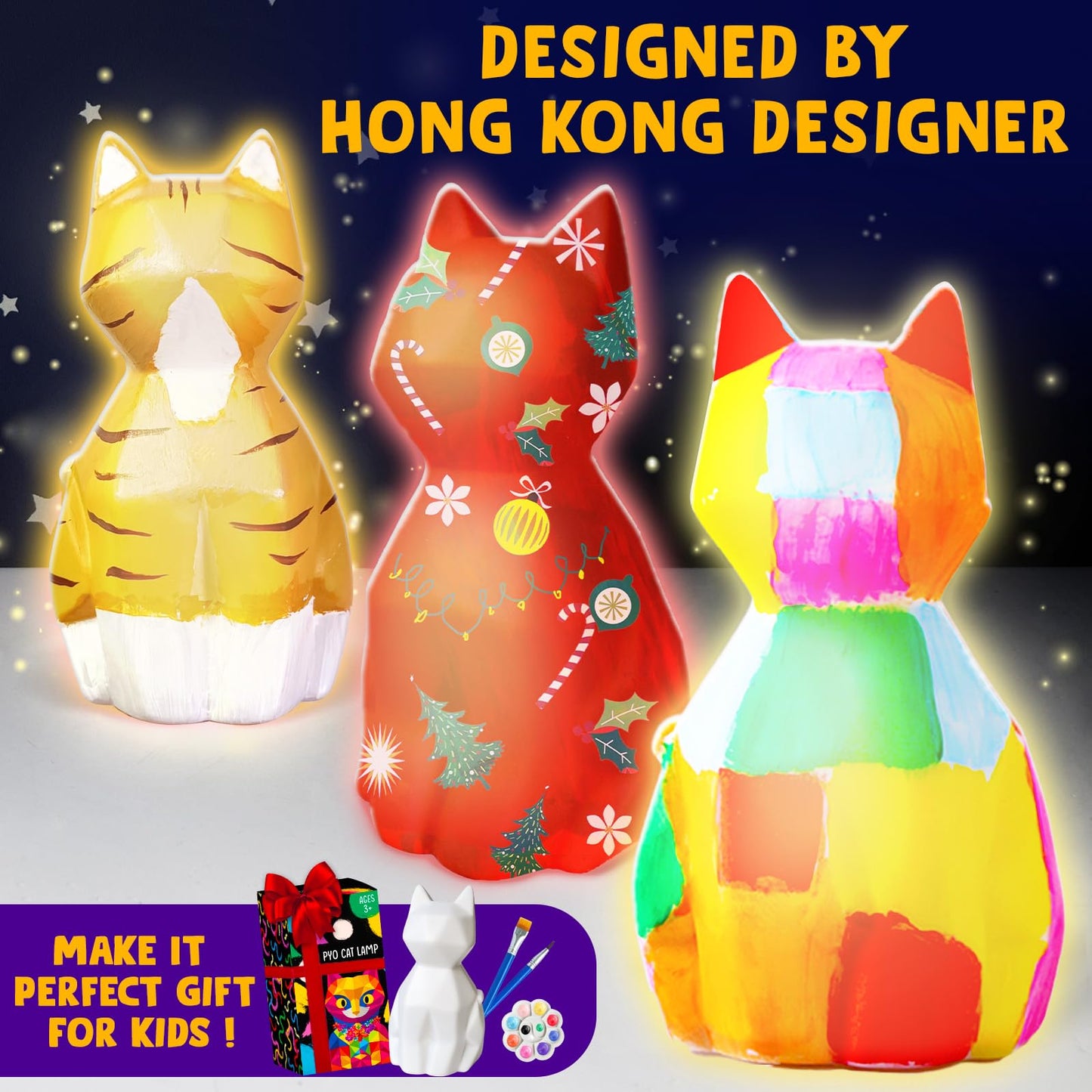 Goodyking Paint Your Own Cat Lamp Kit, DIY Cat Crafts Night Light, Painting Kit Arts & Crafts for Kids Ages 8-12, Art Supplies Birthday Party Holiday Gift for Teens Girls Boys Age 3 4 5 6 7 8