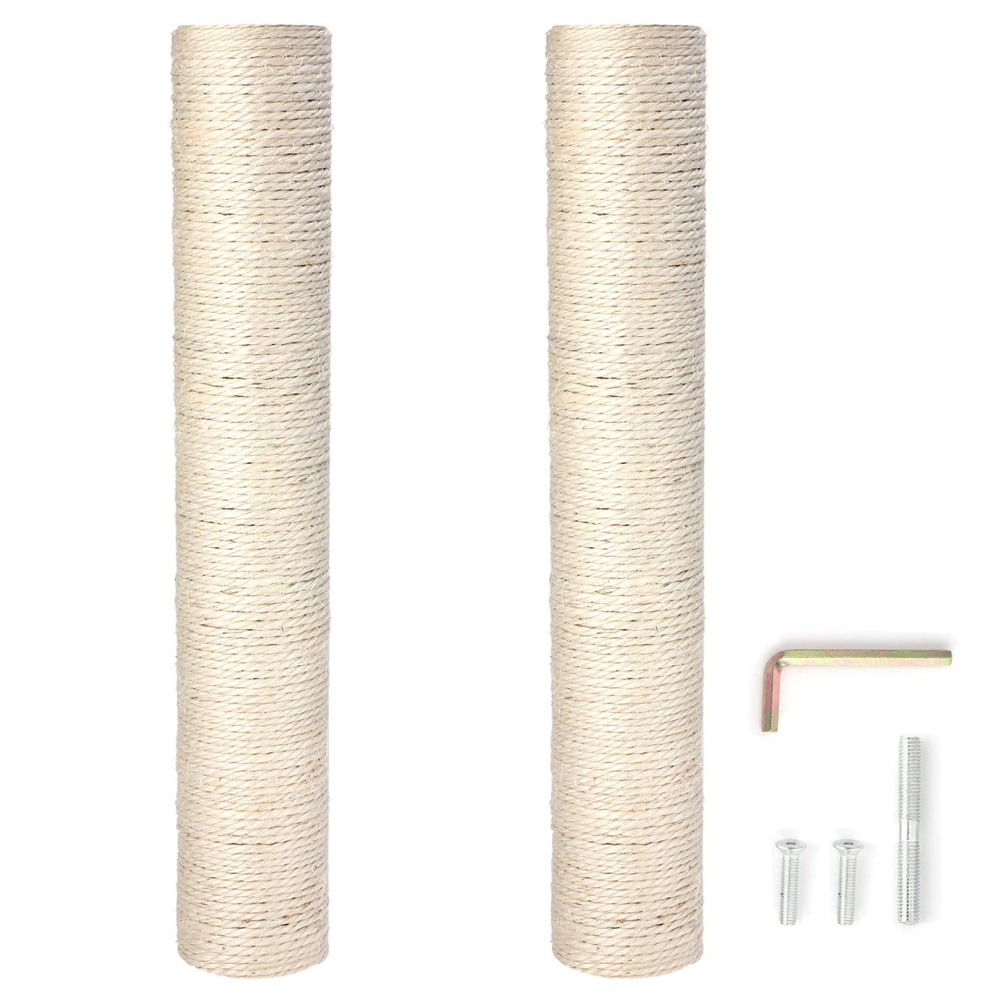 Pinkgarden Natural Sisal Replacement Cat Scratching Post, 15.7'' 2 Pieces M8 Cat Scratch Post Refill Pole Parts for Refurbishment, White, Include Screws