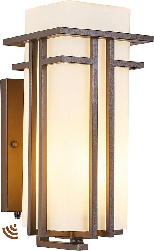 15.35" H Matte Brown Outdoor Wall Light Large Outdoor Wall Lantern Oil Rubbed Bronze Exterior Light Fixture Waterproof Metal with Frosted Glass Sconce Light for Porch Garage Front Door, Brown (Large)